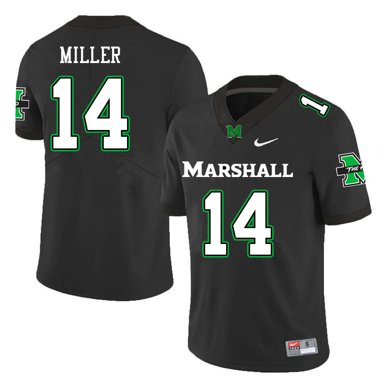 Men #14 Dainsus Miller Marshall Thundering Herd College Football Jerseys Stitched-Black - Click Image to Close
